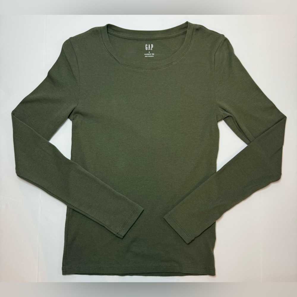 GAP Long Sleeved Favorite Crewneck T-Shirt Olive Night Green Size S - Picture 1 of 11